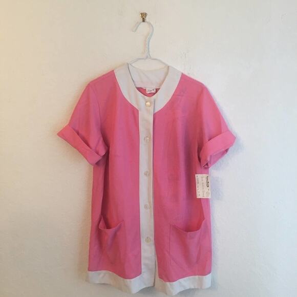 Vintage L pink uniform smock button down mod